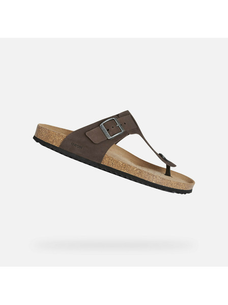 Geox Tmavě hnědé pánské pantofle Geox Sandal Ghita