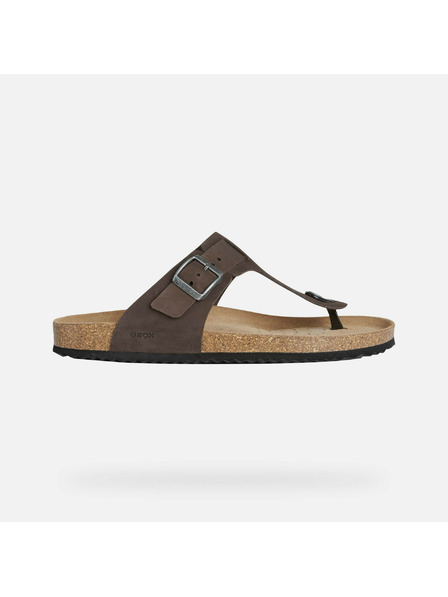 Geox Tmavě hnědé pánské pantofle Geox Sandal Ghita
