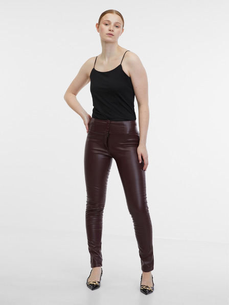 Orsay Vínové dámské koženkové kalhoty ORSAY