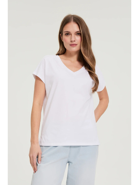 Moodo Bavlněné tričko s výstřihem do véčka bílé Moodo