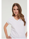 Moodo Bavlněné tričko s výstřihem do véčka bílé Moodo