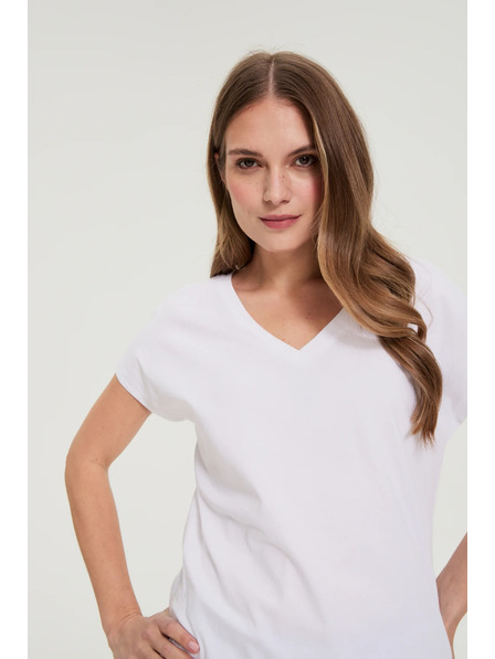Moodo Bavlněné tričko s výstřihem do véčka bílé Moodo