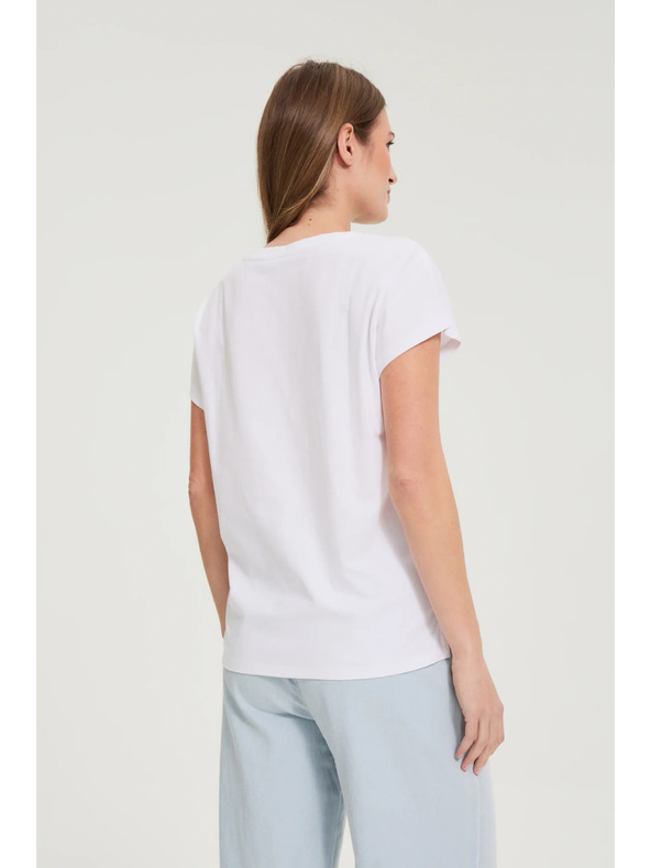 Moodo Bavlněné tričko s výstřihem do véčka bílé Moodo