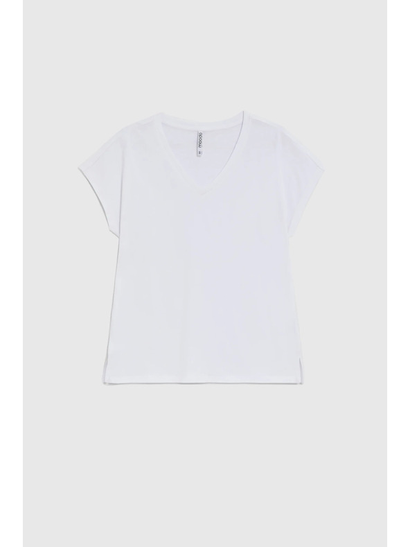 Moodo Bavlněné tričko s výstřihem do véčka bílé Moodo