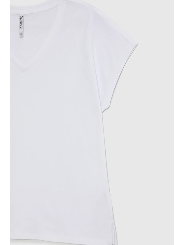 Moodo Bavlněné tričko s výstřihem do véčka bílé Moodo