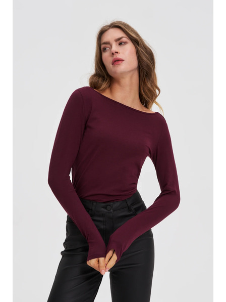 Moodo Přiléhavá halenka s dlouhými rukávy vínová Moodo