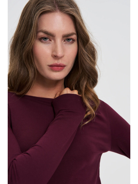 Moodo Přiléhavá halenka s dlouhými rukávy vínová Moodo