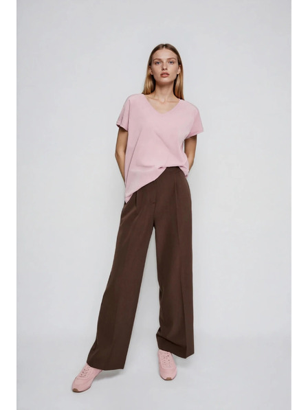 Moodo Bavlněné tričko s V výstřihem světle růžové Moodo