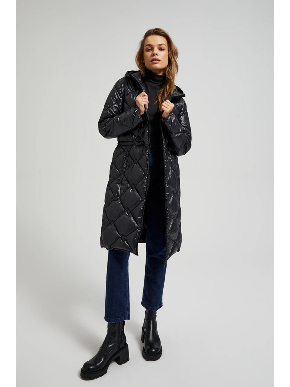 Moodo Prošívaná bunda se stahovací šňůrou černá Moodo