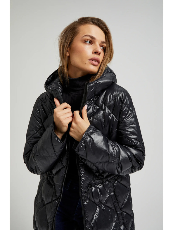 Moodo Prošívaná bunda se stahovací šňůrou černá Moodo