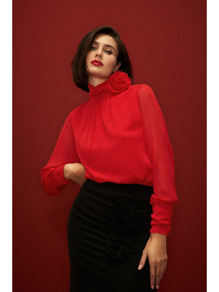 Moodo Elegantní košile s ozdobnou růží červená Moodo