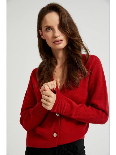 Moodo Kardigan s knoflíky ve tvaru růže červený Moodo