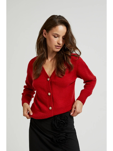 Moodo Kardigan s knoflíky ve tvaru růže červený Moodo