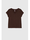 Moodo Bavlněné tričko s výstřihem do "V" hnědé Moodo