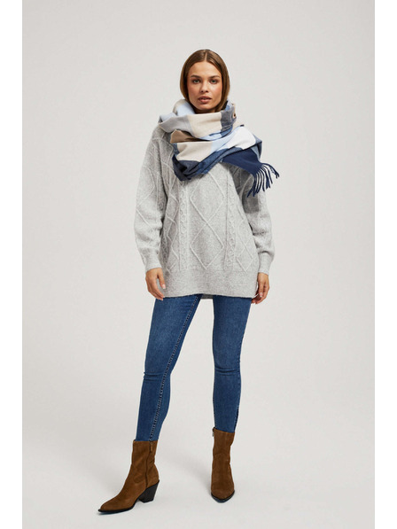 Moodo Tmavě modrý šátek s kostkou a třásněmi Moodo