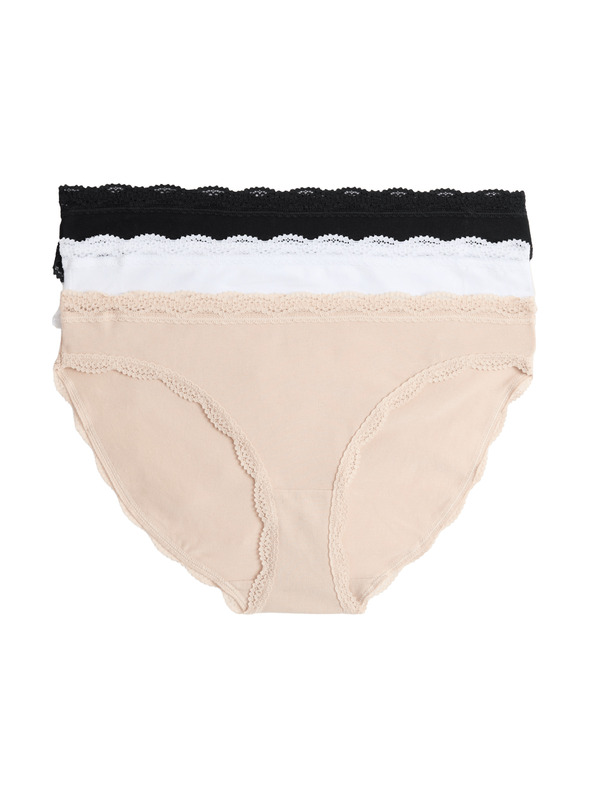 Marks & Spencer Bavlněné bikinové kalhotky s krajkou, sada 3 ks Marks & Spencer béžová