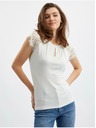 Orsay Bílé dámské tričko s krajkovým detailem ORSAY