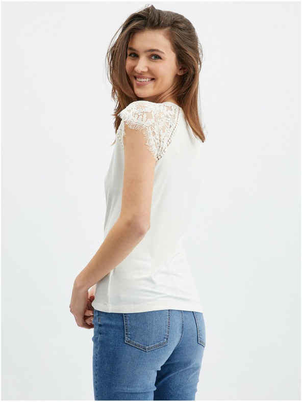 Orsay Bílé dámské tričko s krajkovým detailem ORSAY
