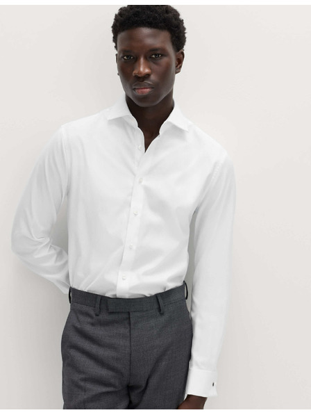 Marks & Spencer Keprová košile úzkého střihu z luxusní bavlny s dvojitou manžetou Marks & Spencer bílá