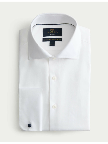 Marks & Spencer Keprová košile úzkého střihu z luxusní bavlny s dvojitou manžetou Marks & Spencer bílá