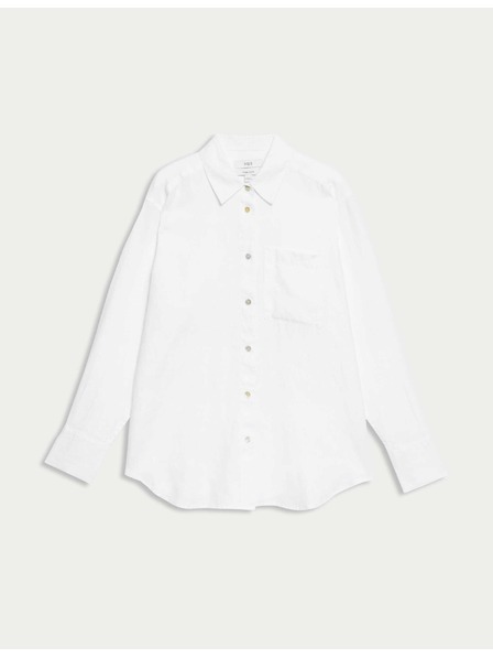 Marks & Spencer Oversized košile ve stylu Girlfriend s límečkem, z čistého lnu Marks & Spencer bílá