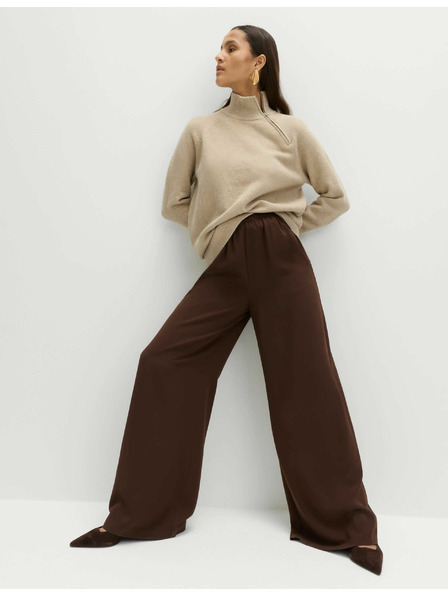 Marks & Spencer Krepové kalhoty se širokými nohavicemi a elastickým pasem Marks & Spencer hnědá