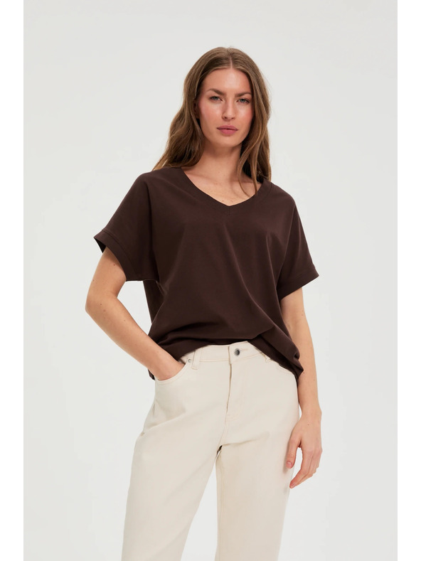 Moodo Tričko s výstřihem hnědé Moodo