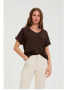 Moodo Tričko s výstřihem hnědé Moodo
