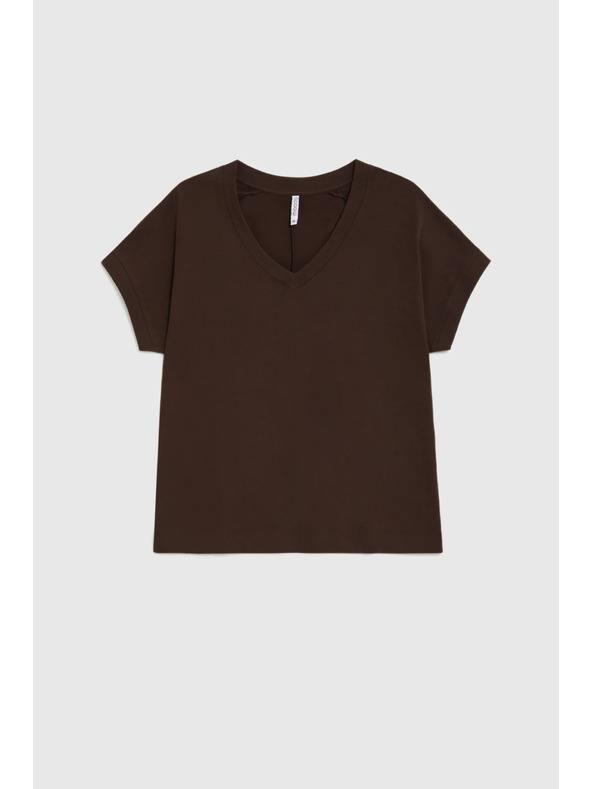 Moodo Tričko s výstřihem hnědé Moodo