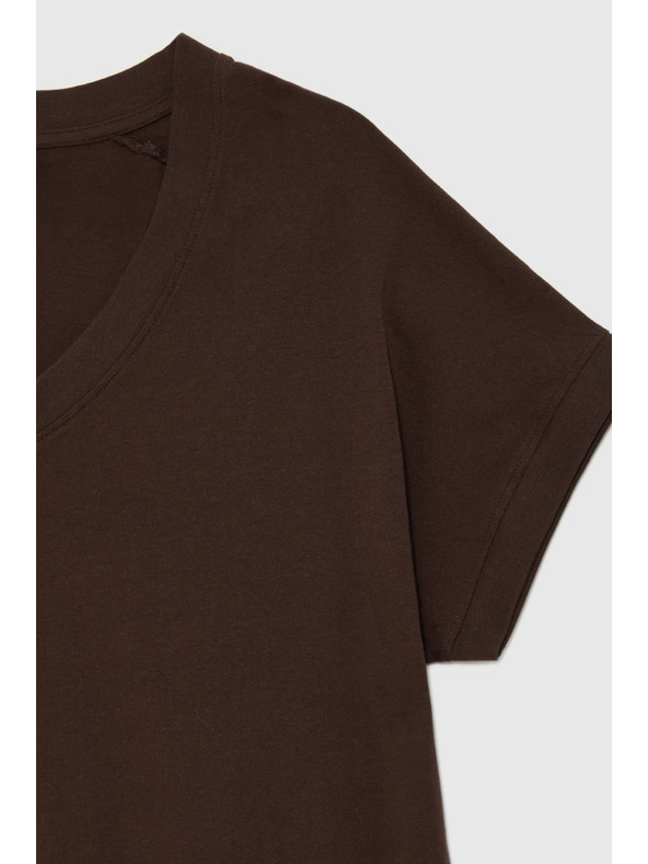 Moodo Tričko s výstřihem hnědé Moodo