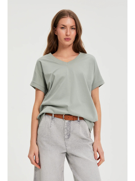 Moodo Tričko s výstřihem olivové Moodo