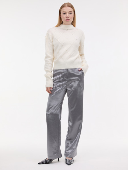 Orsay Stříbrné saténové dámské kalhoty ORSAY