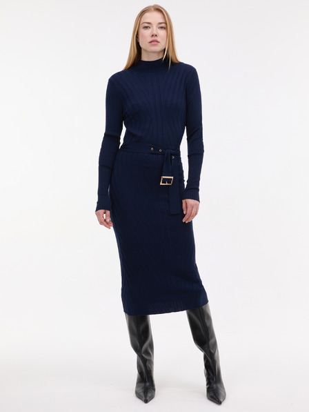 Orsay Tmavě modré dámské midi šaty s páskem ORSAY