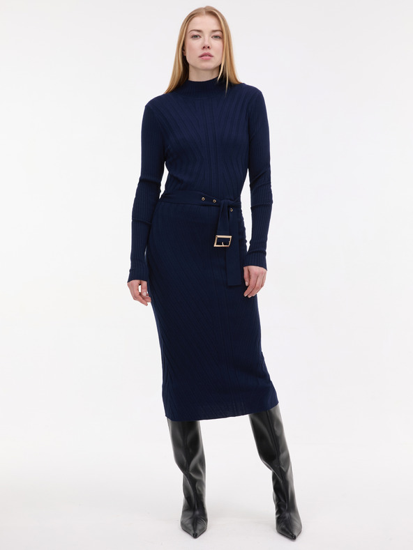 Orsay Tmavě modré dámské midi šaty s páskem ORSAY