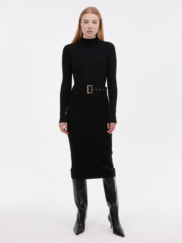 Orsay Černé dámské midi šaty s páskem ORSAY
