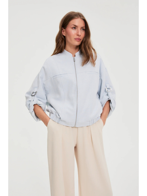 Moodo Bunda se stočenými rukávy světle modrá Moodo