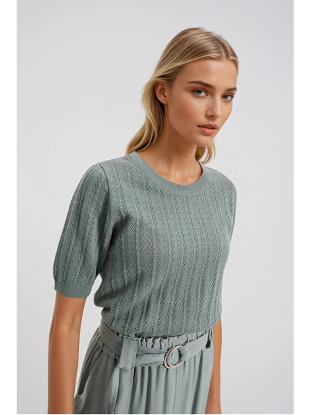 Moodo Olivový svetr s krátkými rukávy Moodo