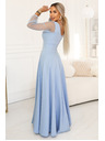 numoco LORETTA Jedinečné dlouhé šaty s týlovými rukávy a výstřihem - světle modré