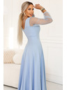numoco LORETTA Jedinečné dlouhé šaty s týlovými rukávy a výstřihem - světle modré