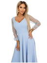 numoco LORETTA Jedinečné dlouhé šaty s týlovými rukávy a výstřihem - světle modré