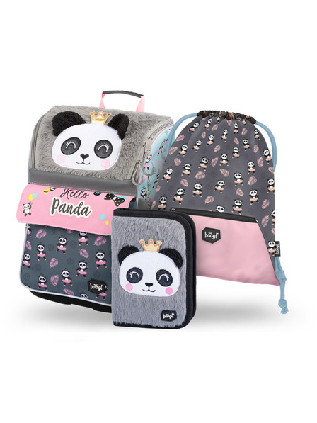 BAAGL  Šedý 3 set zippy panda: aktovka, penál, sáček Baagl