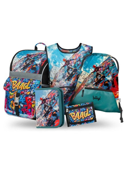 BAAGL  BAAGL SET 5 Zippy Skatepark: aktovka, penál, sáček, zástěra, peněženka