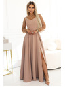 numoco LORETTA Jedinečné dlouhé šaty s týlovými rukávy a výstřihem - béžové
