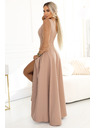 numoco LORETTA Jedinečné dlouhé šaty s týlovými rukávy a výstřihem - béžové