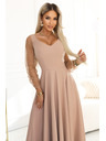 numoco LORETTA Jedinečné dlouhé šaty s týlovými rukávy a výstřihem - béžové