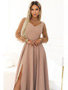 numoco LORETTA Jedinečné dlouhé šaty s týlovými rukávy a výstřihem - béžové