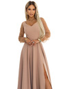 numoco LORETTA Jedinečné dlouhé šaty s týlovými rukávy a výstřihem - béžové