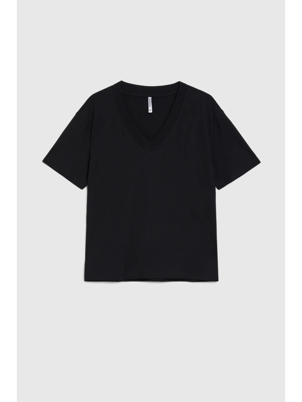 Moodo Bavlněná halenka s výstřihem do V černá Moodo