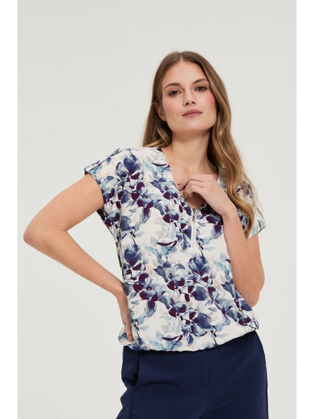 Moodo Tmavě modrá viskózová košile Moodo s květinovým vzorem