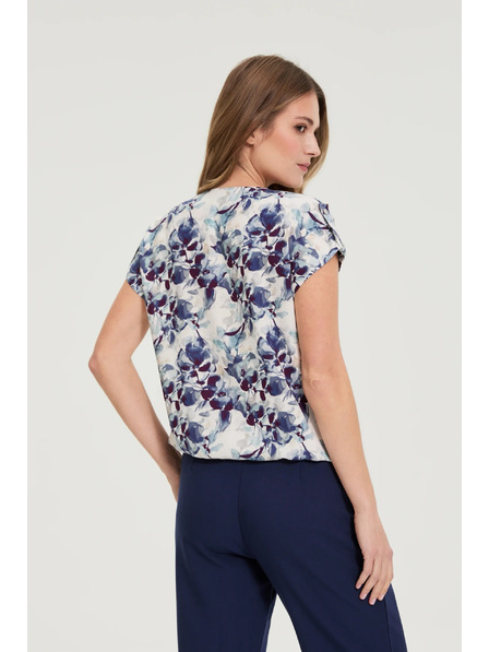 Moodo Tmavě modrá viskózová košile Moodo s květinovým vzorem